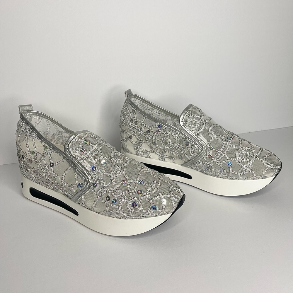 Silver Sequins Slip-On Shoes